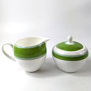Kate Spade x Lenox Creamer Sugar Set Cays Stripe Green Bone China Designer Home
